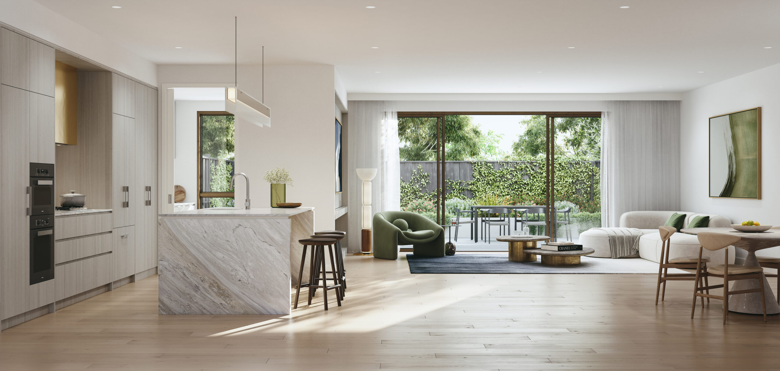 kitchen and living area